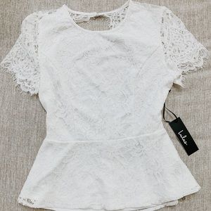 LuLus Small White Lace Open Back Shirt